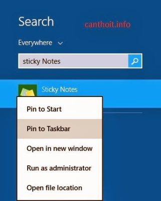 Pin Sticky Notes vào taskbar trên Windows 8.1